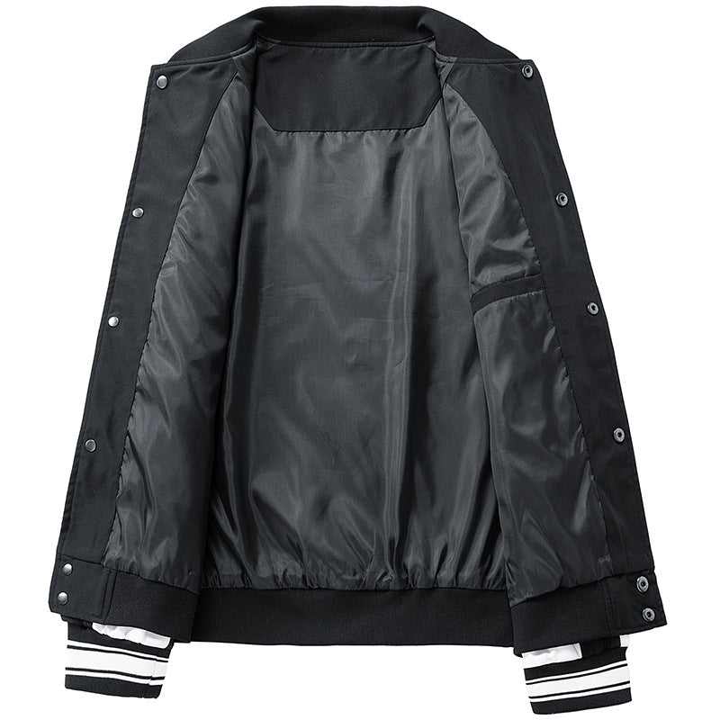 Men's Retro College Jacket with Snap Button Closure, Raglan Sleeves and Ribbed Cuffs Chichicherry