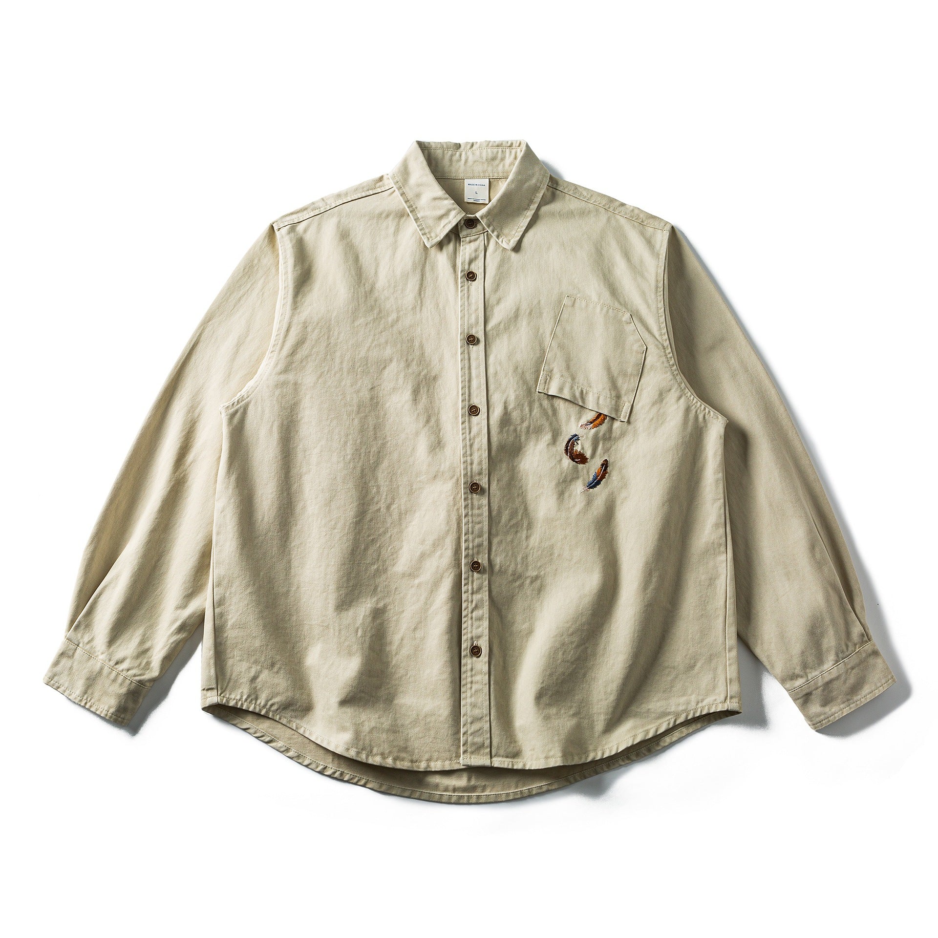 Men's Oversized Cotton Overshirt with Embroidery and Chest Pocket Chichicherry