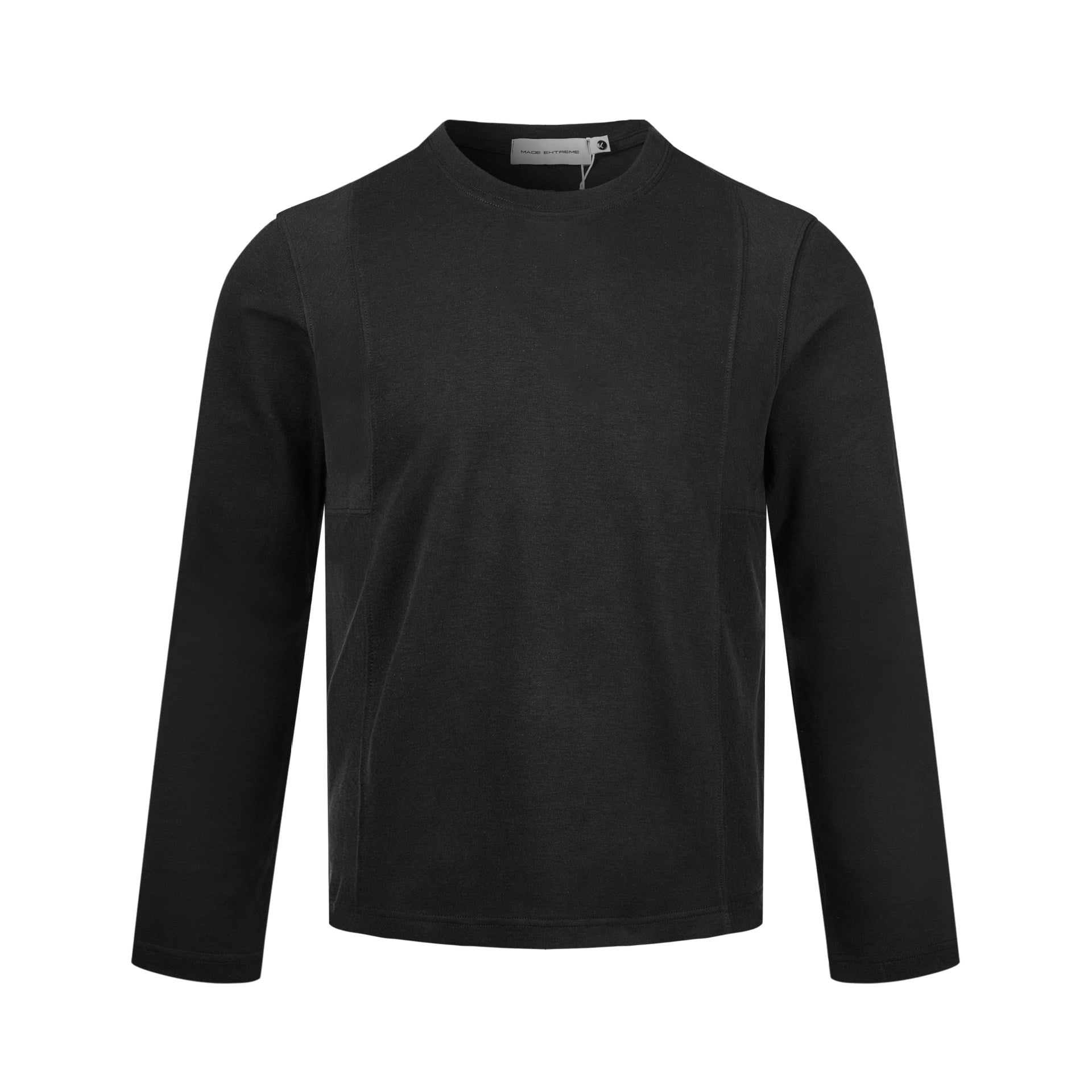 Men's Long-Sleeved Fine Knit Sweatshirt with Round Neck and Subtle Seam Detailing Chichicherry