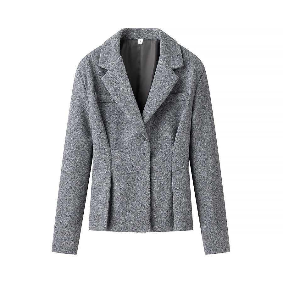 Women Elegant Two-Piece Wool Blend Blazer and Midi Skirt Set with Flared Midi Skirt Chichicherry