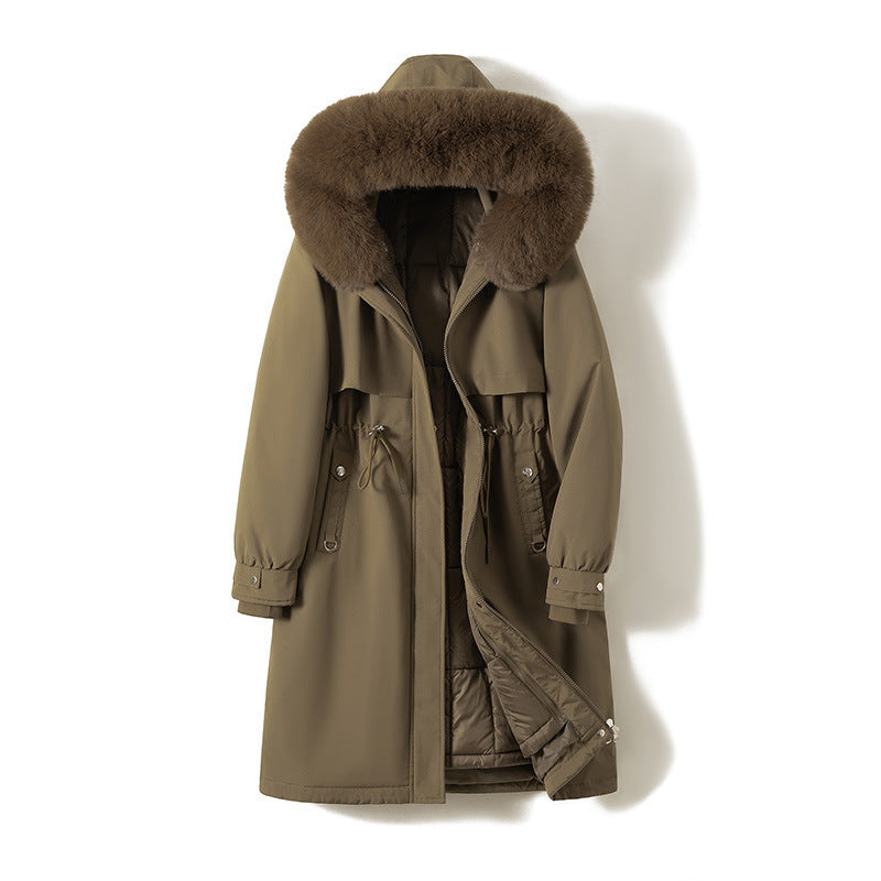 Women's longer water-repellent parka with voluminous faux fur hood, adjustable drawstring waist, and quilted thermal inner jacket Chichicherry