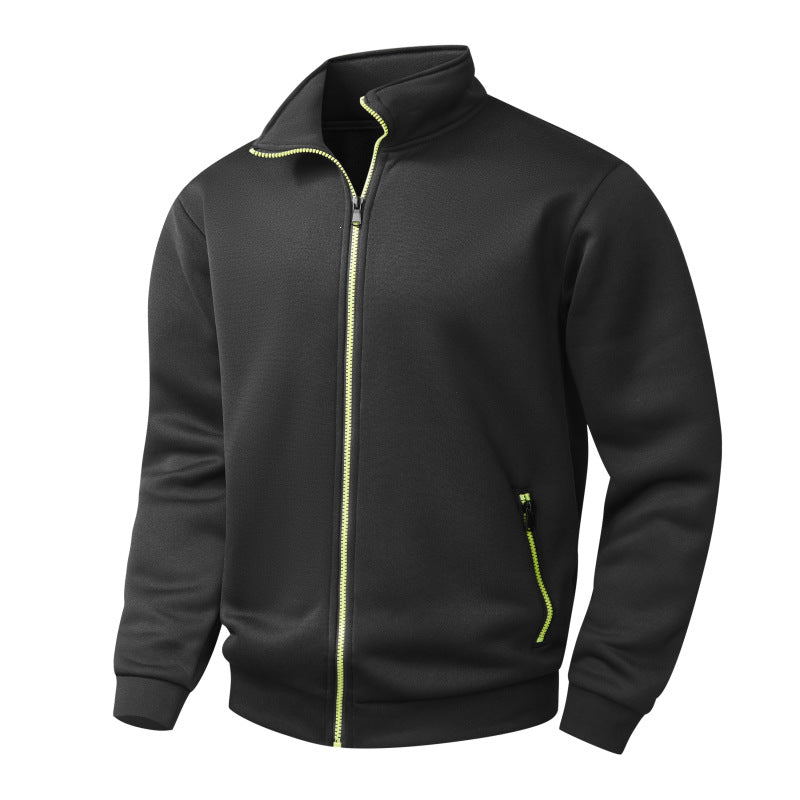 Men's Melange Zipper Fleece Jacket with Stand-Up Collar, Warming Texture & Contrast Zipper Chichicherry