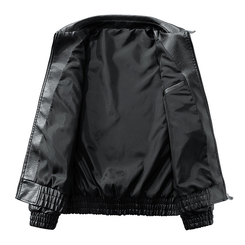 Men's leather bomber jacket in oversized style with elastic hem and zipper Chichicherry