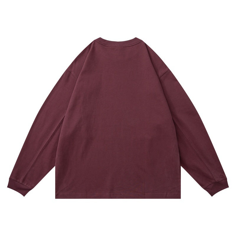 Unisex Oversize Long Sleeve Shirt made of heavy cotton blend with round neck and subtle chest embroidery Chichicherry