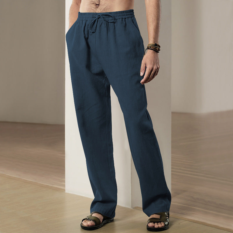 Men's Loose-Fitting Linen Pants with Drawstring and Straight Leg Chichicherry