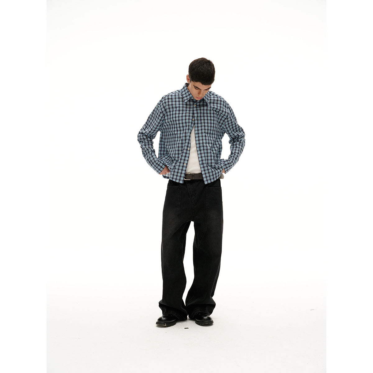 Men's Checkered Boxy Shirt with Boxy Cut, Chest Pocket and Soft Cotton Mix Chichicherry
