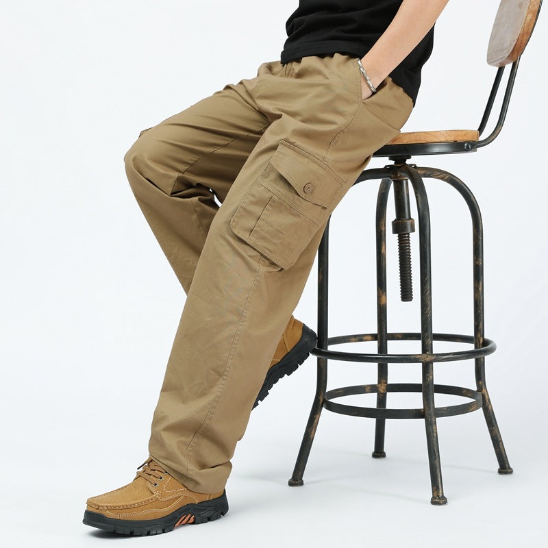 Men's Utility Cargo Pants with Wide Cut, Multiple Flap Pockets & Straight Leg Chichicherry