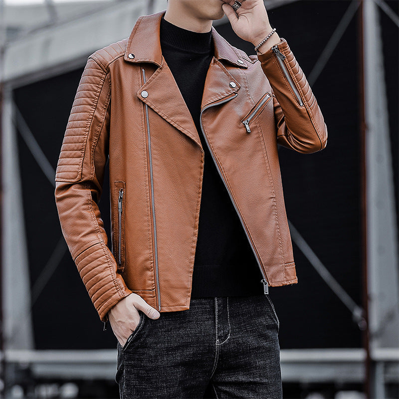 Men's faux leather biker jacket with quilted shoulder yoke, asymmetric zipper and metal zipper Chichicherry