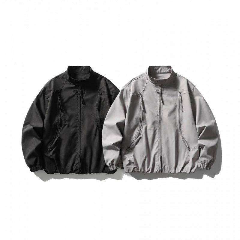Unisex Oversize lightweight bomber jacket with stand-up collar, zipper, and elastic hem Chichicherry
