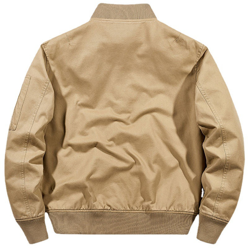 Men's Robust Canvas Bomber Jacket in Pilot Style with Arm Pocket and Ribbed Hem Chichicherry