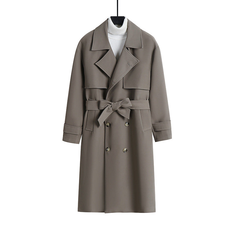 Women Long Tailored Trench Coat with Wide Shawl Collar and Tie Belt Chichicherry