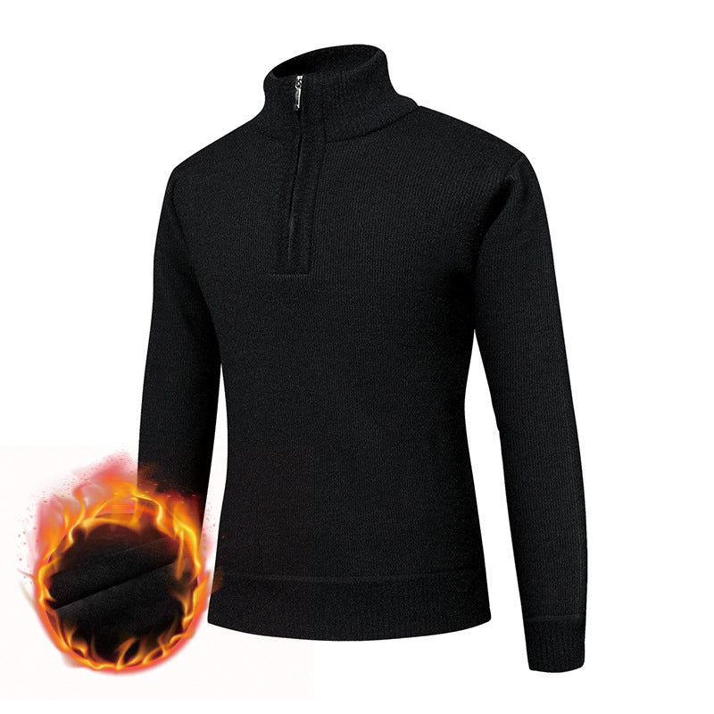 Men's thermo-lined half-zip pullover with stand-up collar and warming fleece inner side Chichicherry