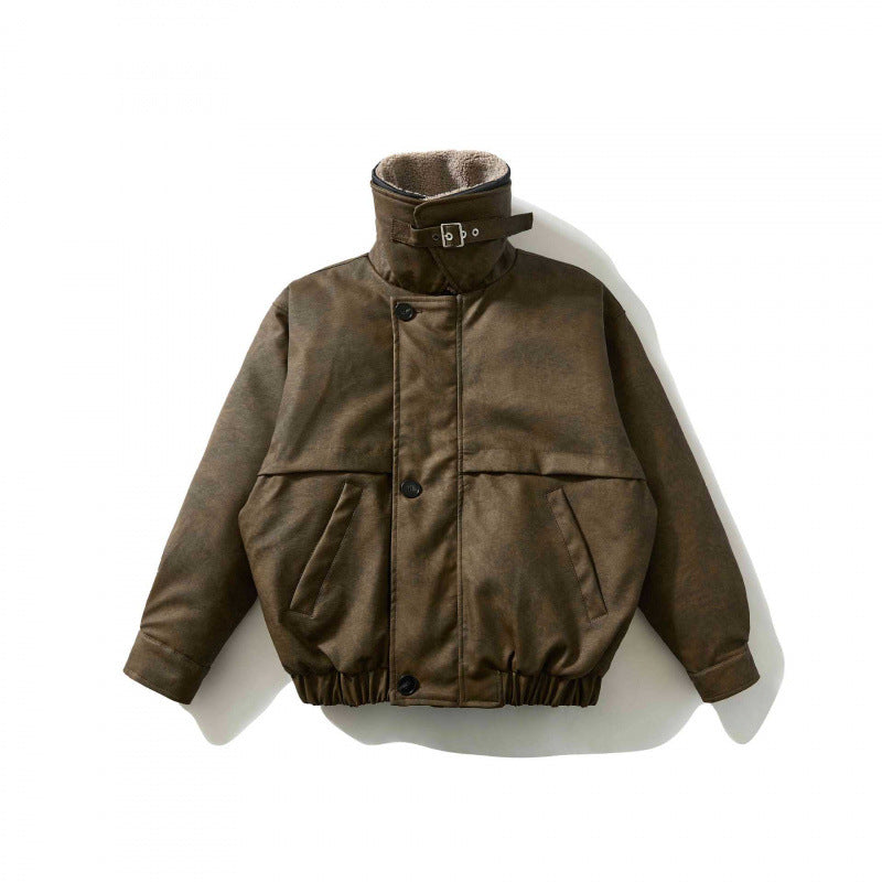 Men's short-cut pilot jacket with teddy collar, padded lining, and elastic hem Chichicherry