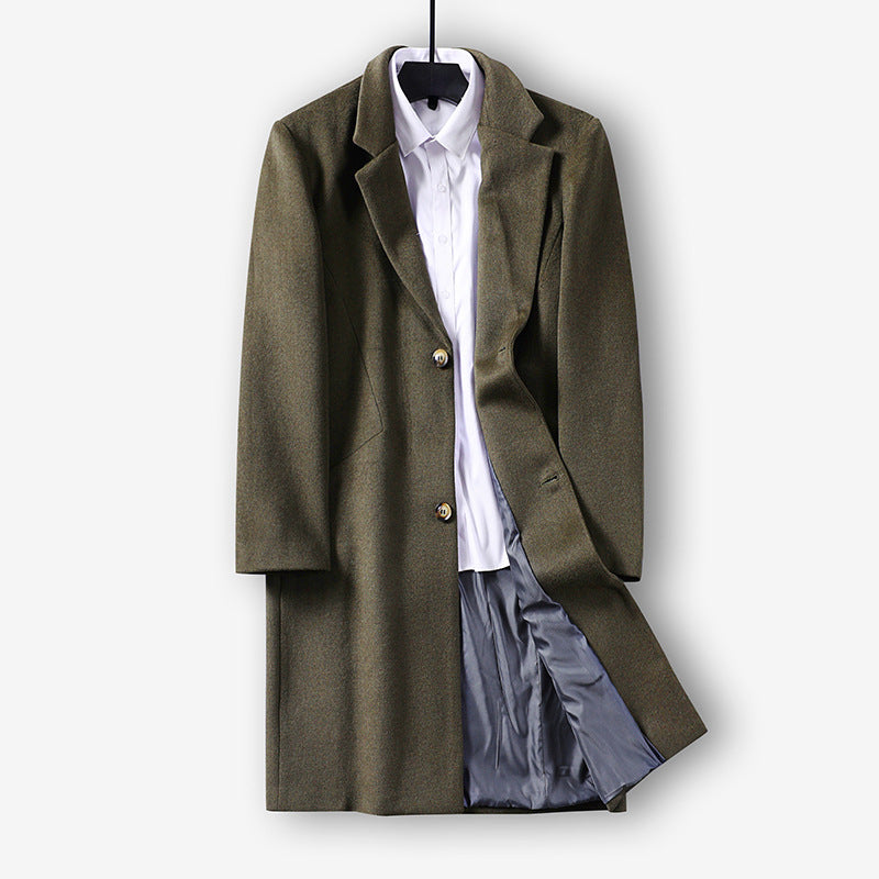 Men's mid-length single-breasted wool coat with narrow lapels and two buttons Chichicherry