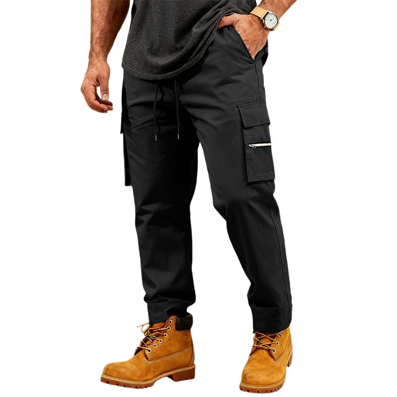 Men's Functional Cargo Jogging Pants with Drawstring, Zipper Pocket and Cuffs Chichicherry