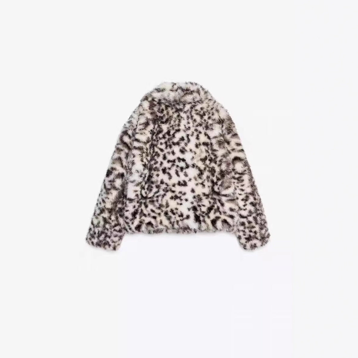 Women's Short Cut Faux Fur Jacket with Leopard Print Chichicherry