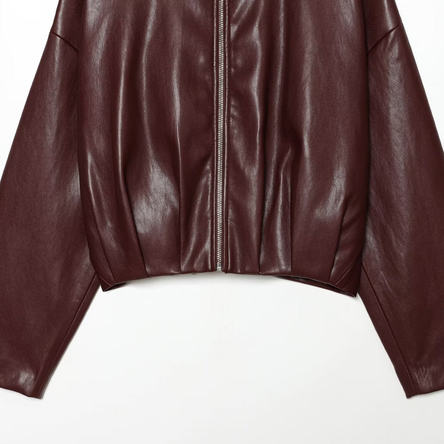 Women's Cropped Boxy Bomber Jacket in shiny leather look with high funnel collar Chichicherry