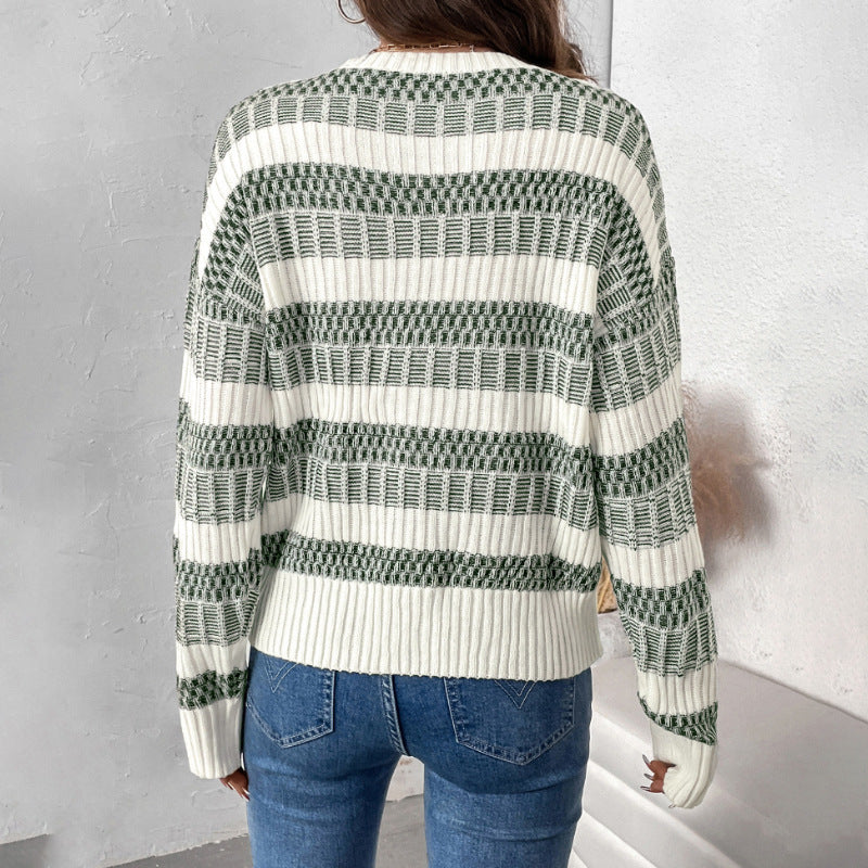 Women's Relaxed-Fit Ribbed Sweater with Drop-Shoulder and Wide Sleeves Chichicherry