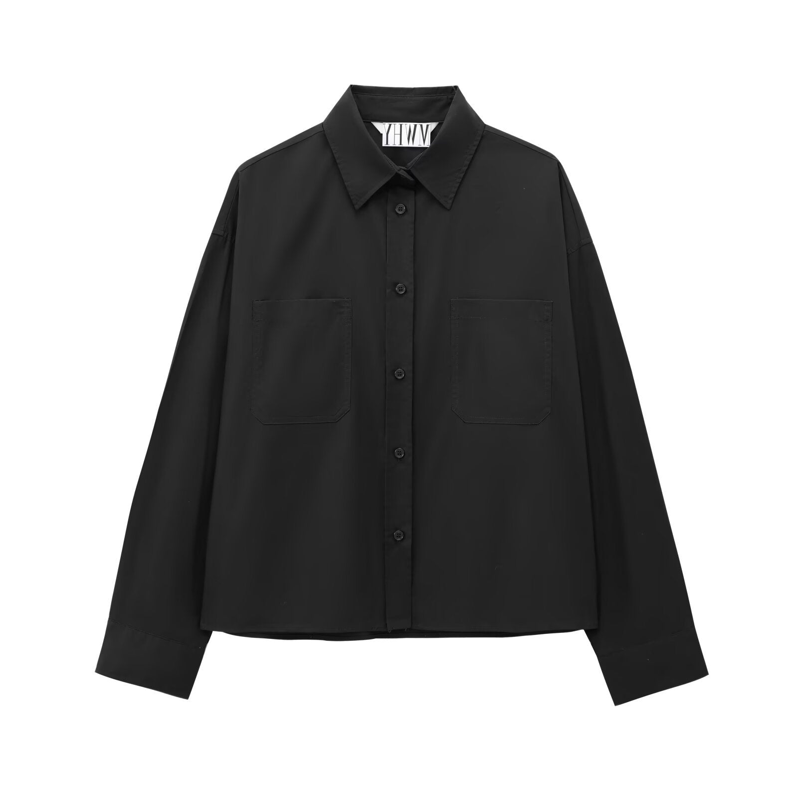 Women's Boxy Cropped Shirt Jacket with Patch Chest Pockets Chichicherry