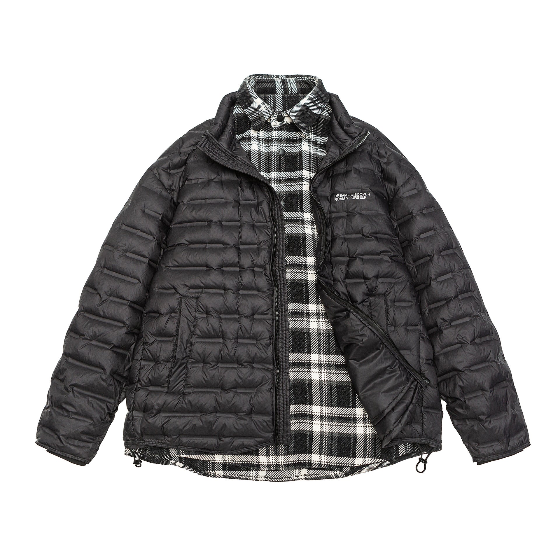 Men's lightweight quilted hybrid jacket with checked lining and drawstring Chichicherry