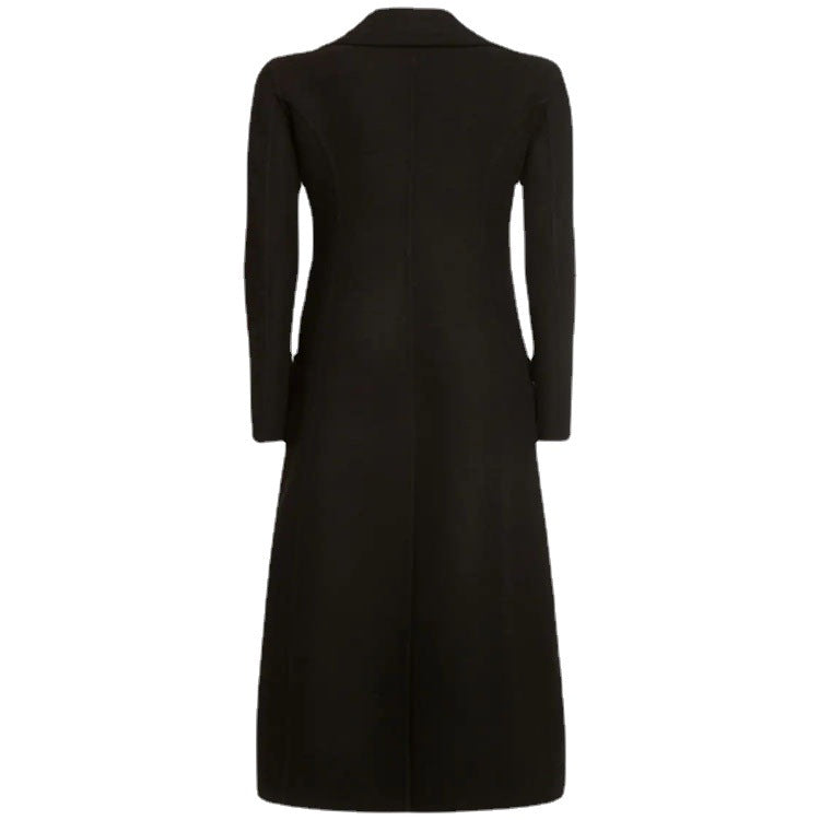 Women's Elegant Floor-Length Wool Blend Long Coat in Clean-Cut Double Breasted with Textured Shoulder Part Chichicherry