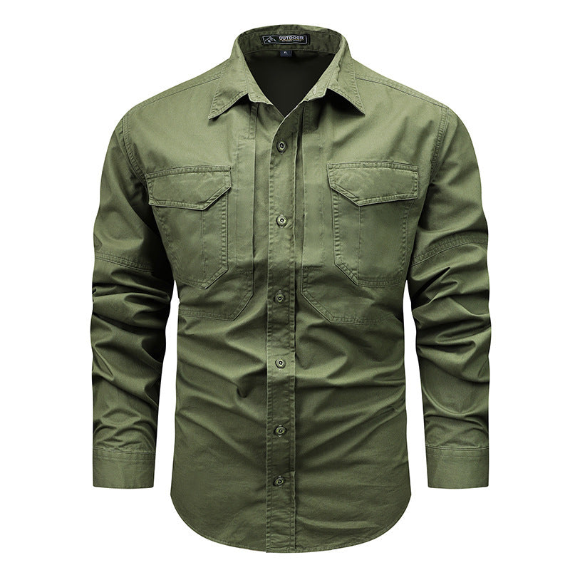 Men's Long Sleeve Canvas Field Shirt with Chest Flap Pockets Chichicherry