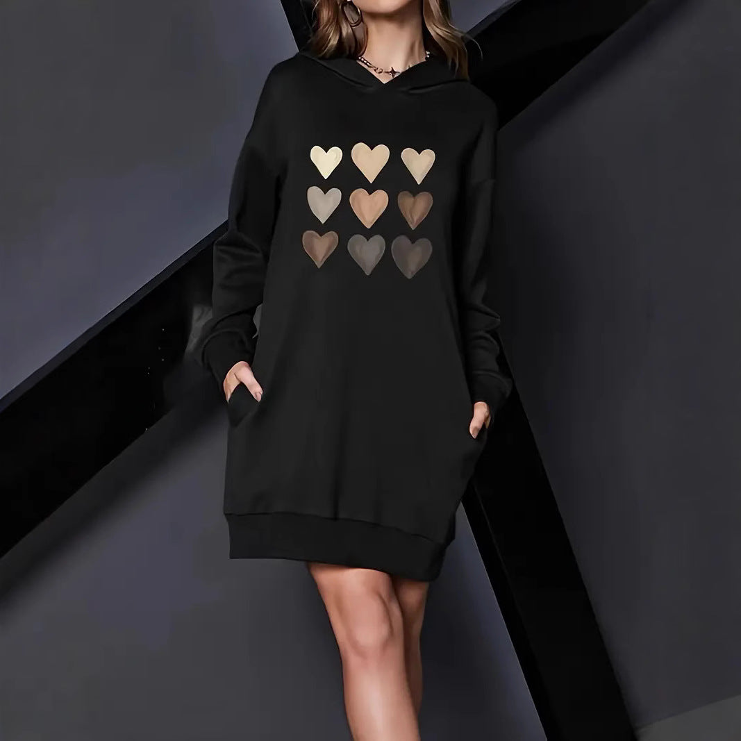 Women's hoodie dress with metallic heart print and oversized sweatshirt cut Chichicherry
