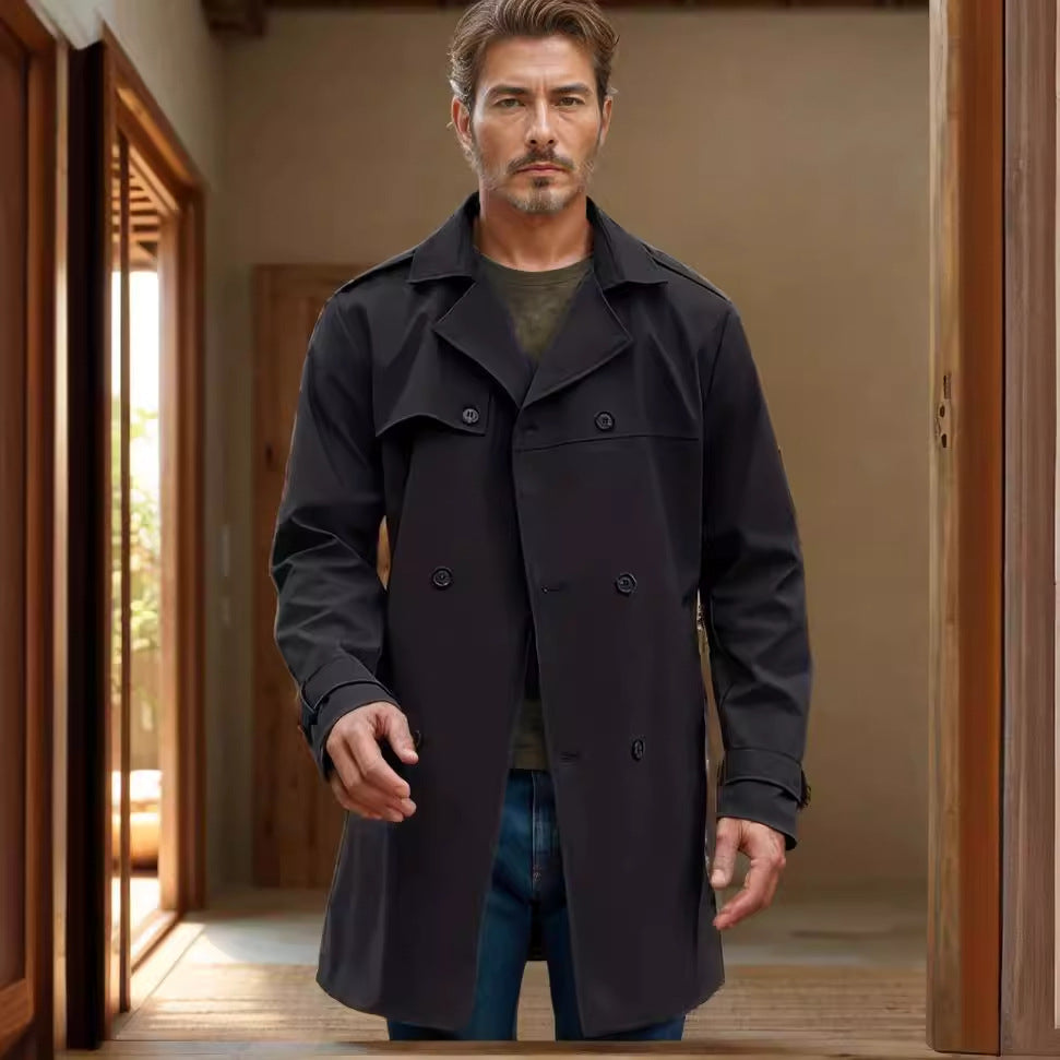 Men's Lightweight Double-Breasted Trench Coat with Water-Repellent Coating Chichicherry