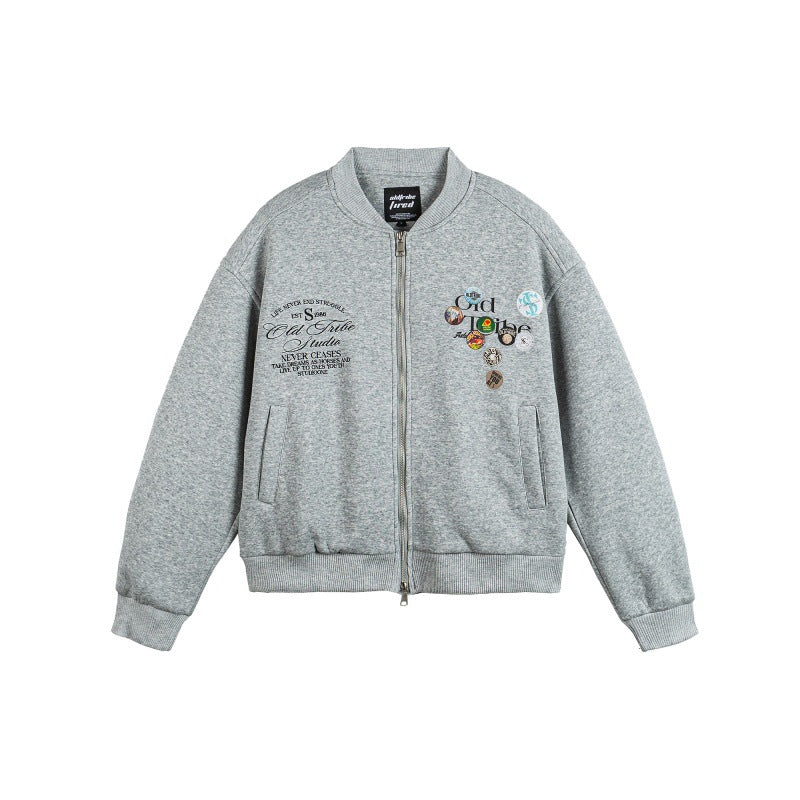 Unisex Boxy Sweat Jacket with full zip, badge applications and ribbed hem Chichicherry