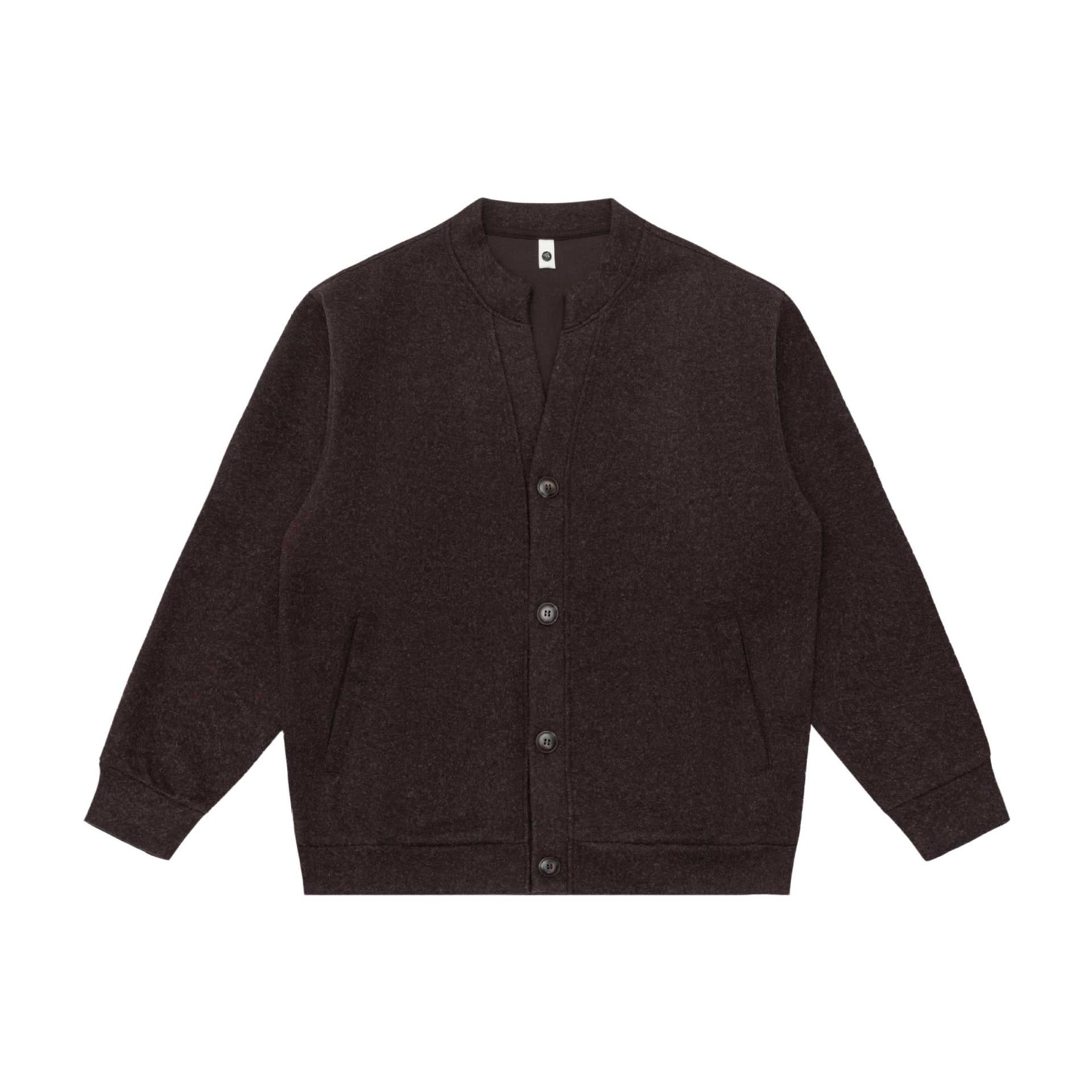 Unisex Short Cut Knitted Jacket in Boxy Bomber Style with Standing Collar and Button Placket Chichicherry