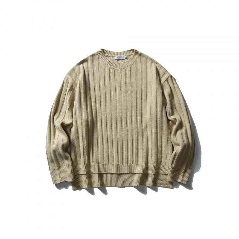 Unisex Grob Ribbed Oversize Knit Sweater with Round Neck and Extended Hem Chichicherry