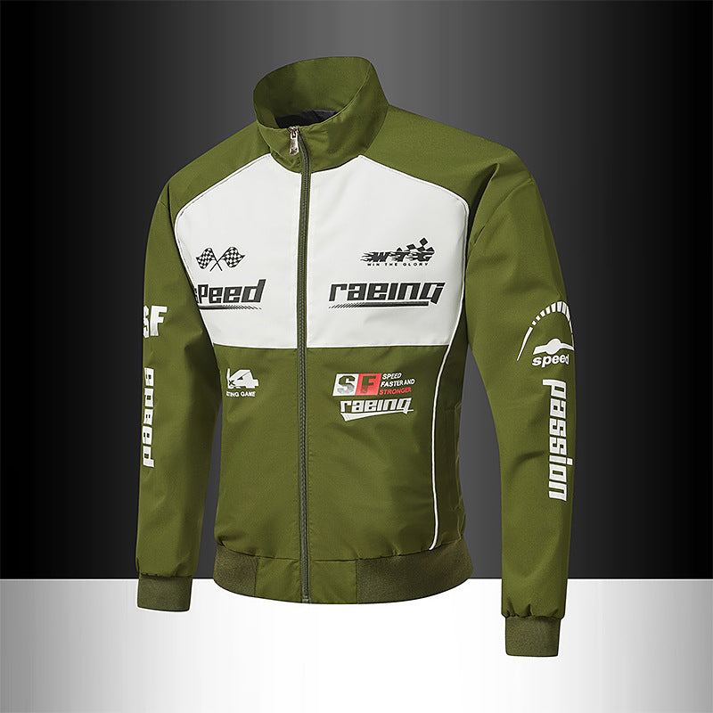 Men's track jacket in motorsport look with logo prints and stand-up collar Chichicherry