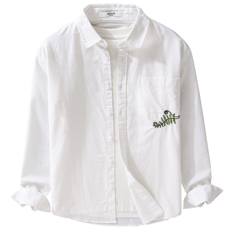 Men's Lightweight Cotton Shirt with Patch Chest Pocket and Fern Embroidery Chichicherry