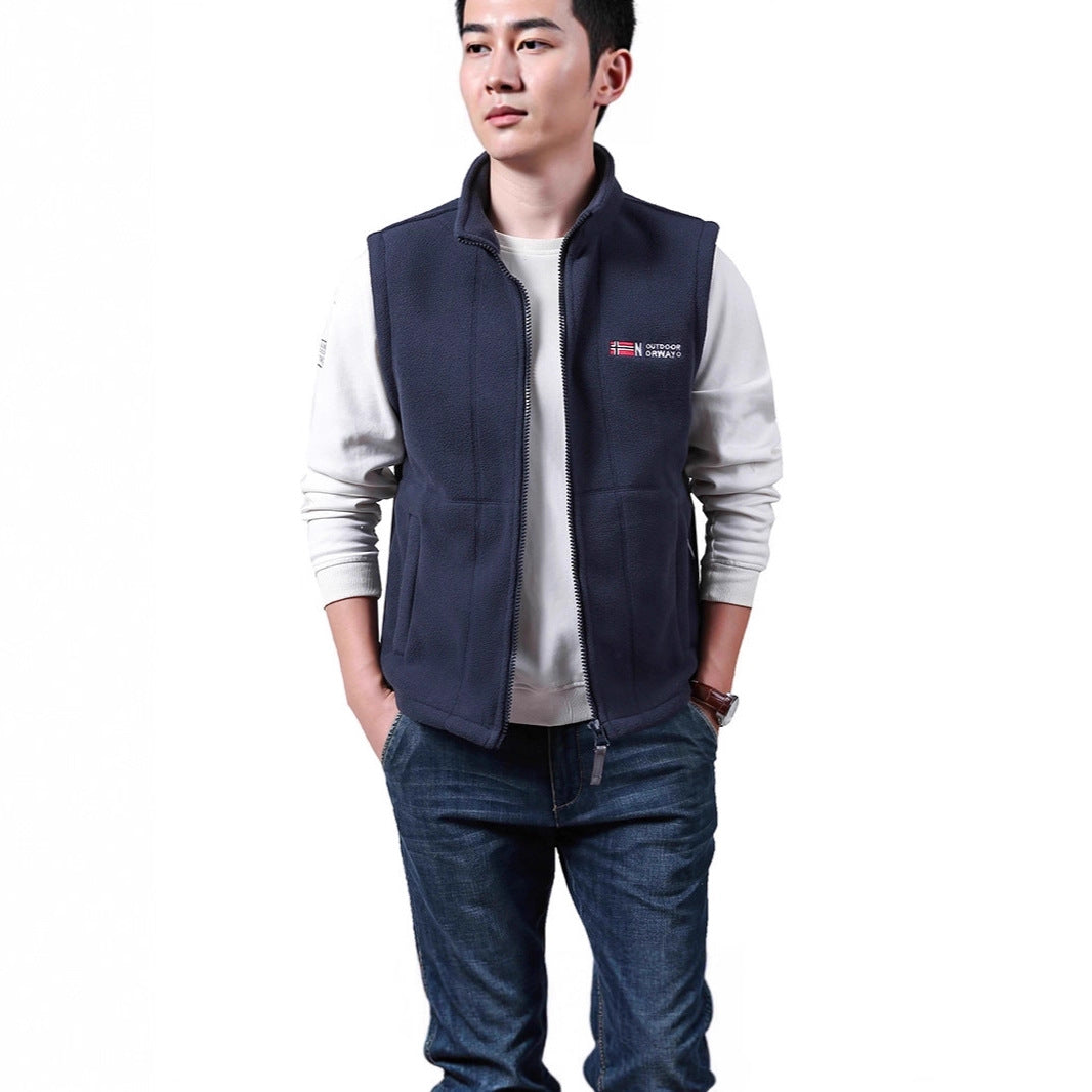 Men's Warm Fleece Outdoor Vest with Full Zip and Stand Collar Chichicherry