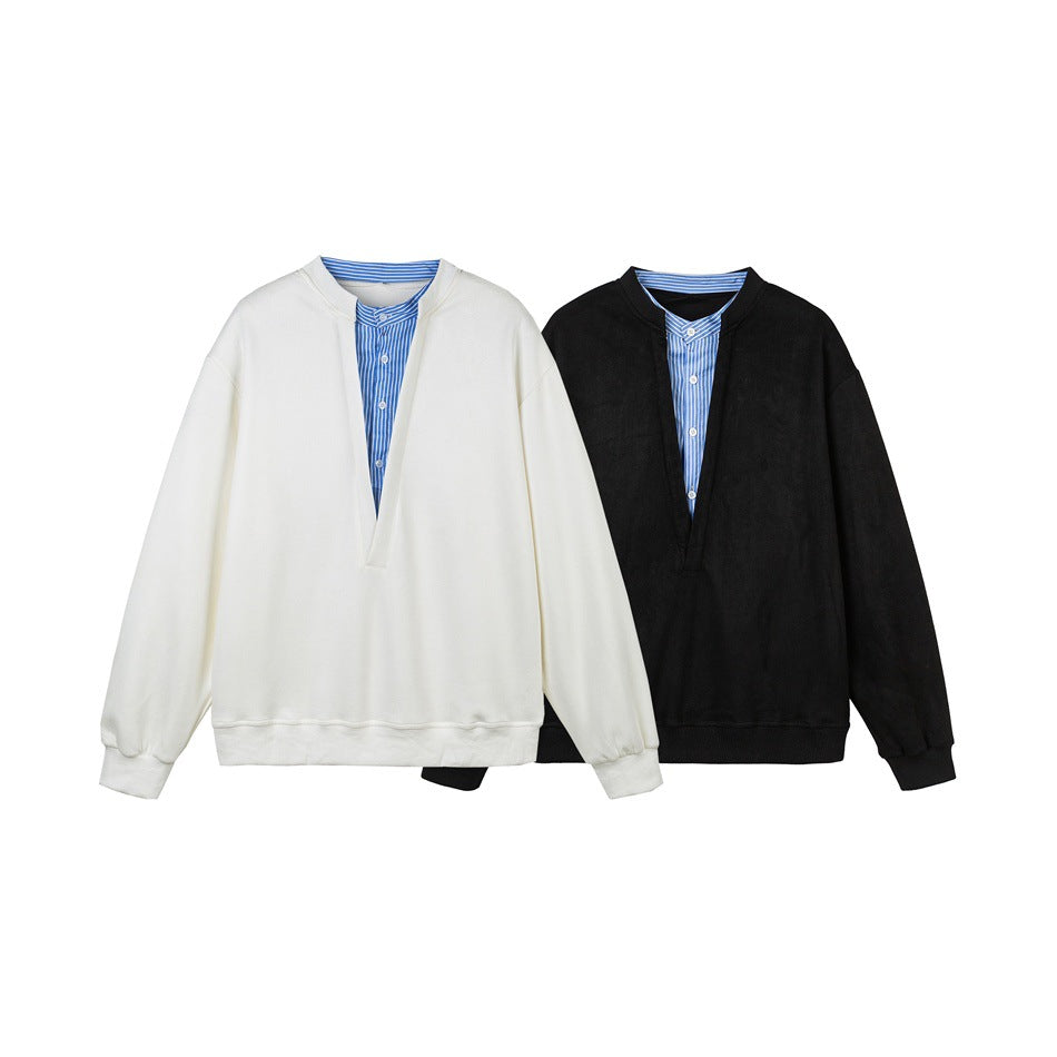 Unisex Oversize sweatshirt with deep V-neck and sewn-in shirt collar insert Chichicherry