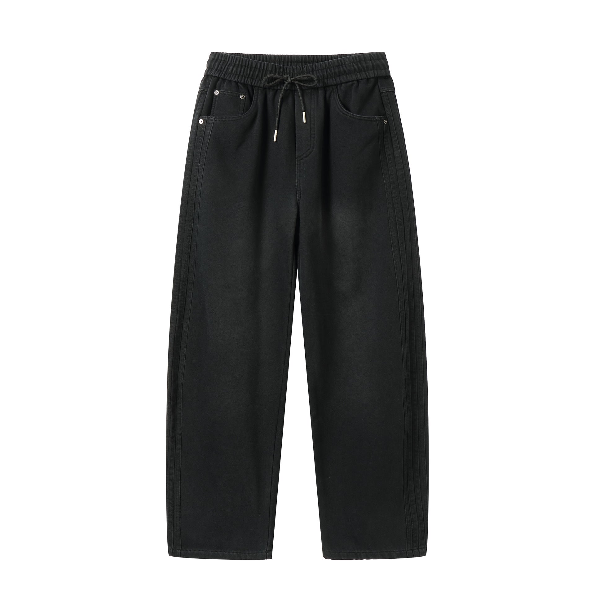 Women's Relaxed Jogging Pants with High Elastic Waistband and Side Decorative Seams