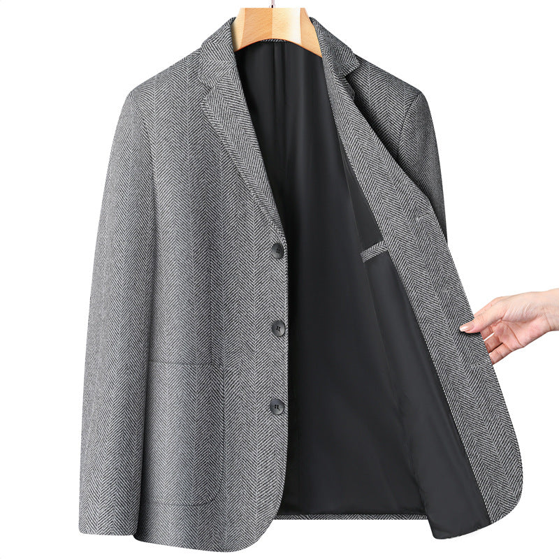 Men's classic blazer made of wool blend with herringbone pattern and轻内衬 Chichicherry