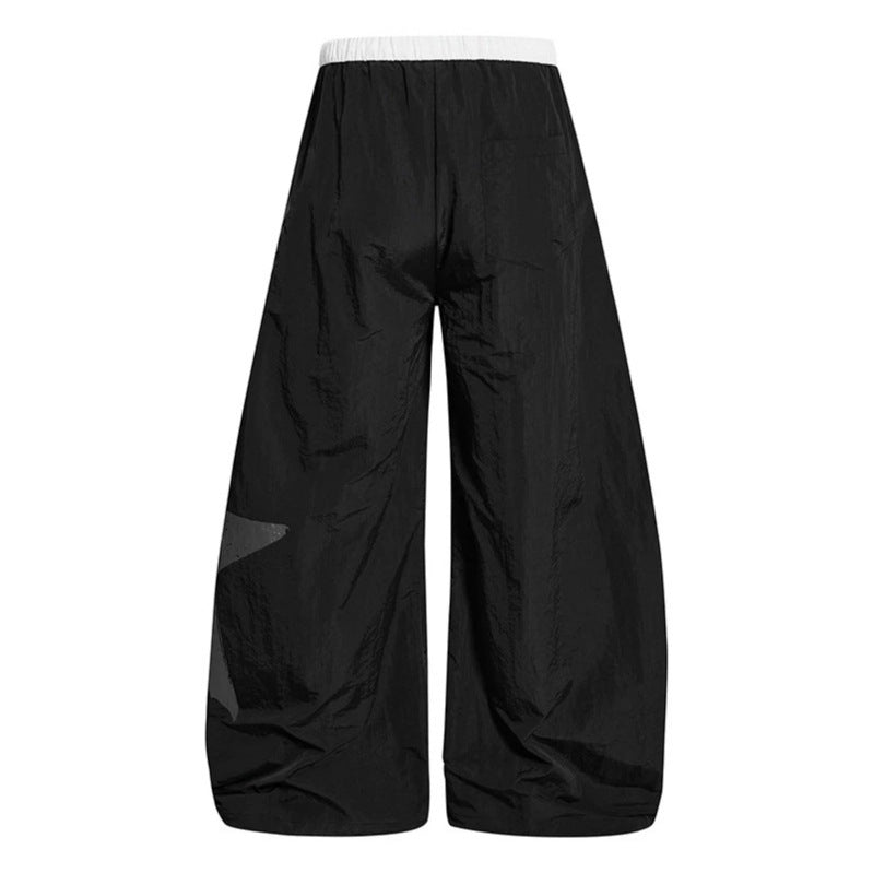 Women's Wide Palazzo Trousers with Drawstring Waist and Large Statement Print Chichicherry