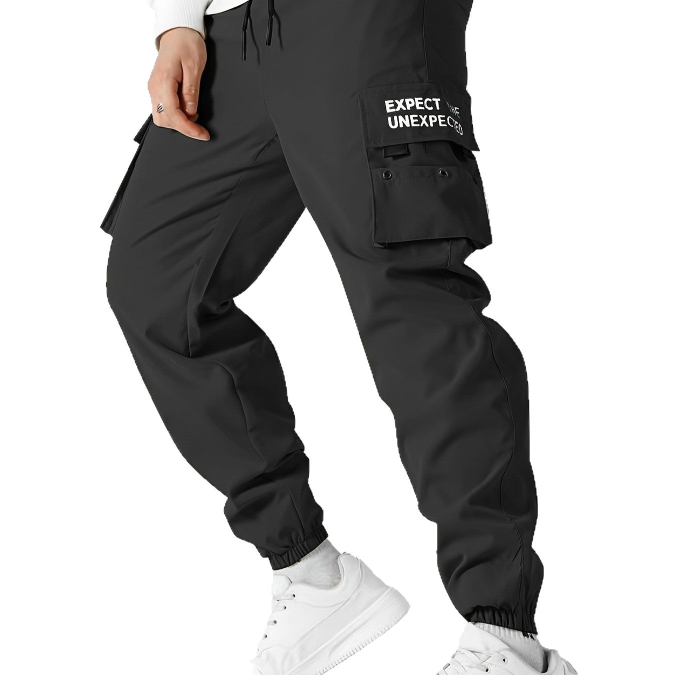 Men's Tapered Cargo Jogging Pants with Elastic Waistband, Multiple Pockets & Cuffs Chichicherry