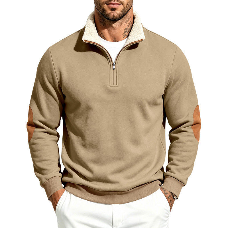 Men's thermo fleece half-zip pullover with teddy collar and contrast elbow patches Chichicherry