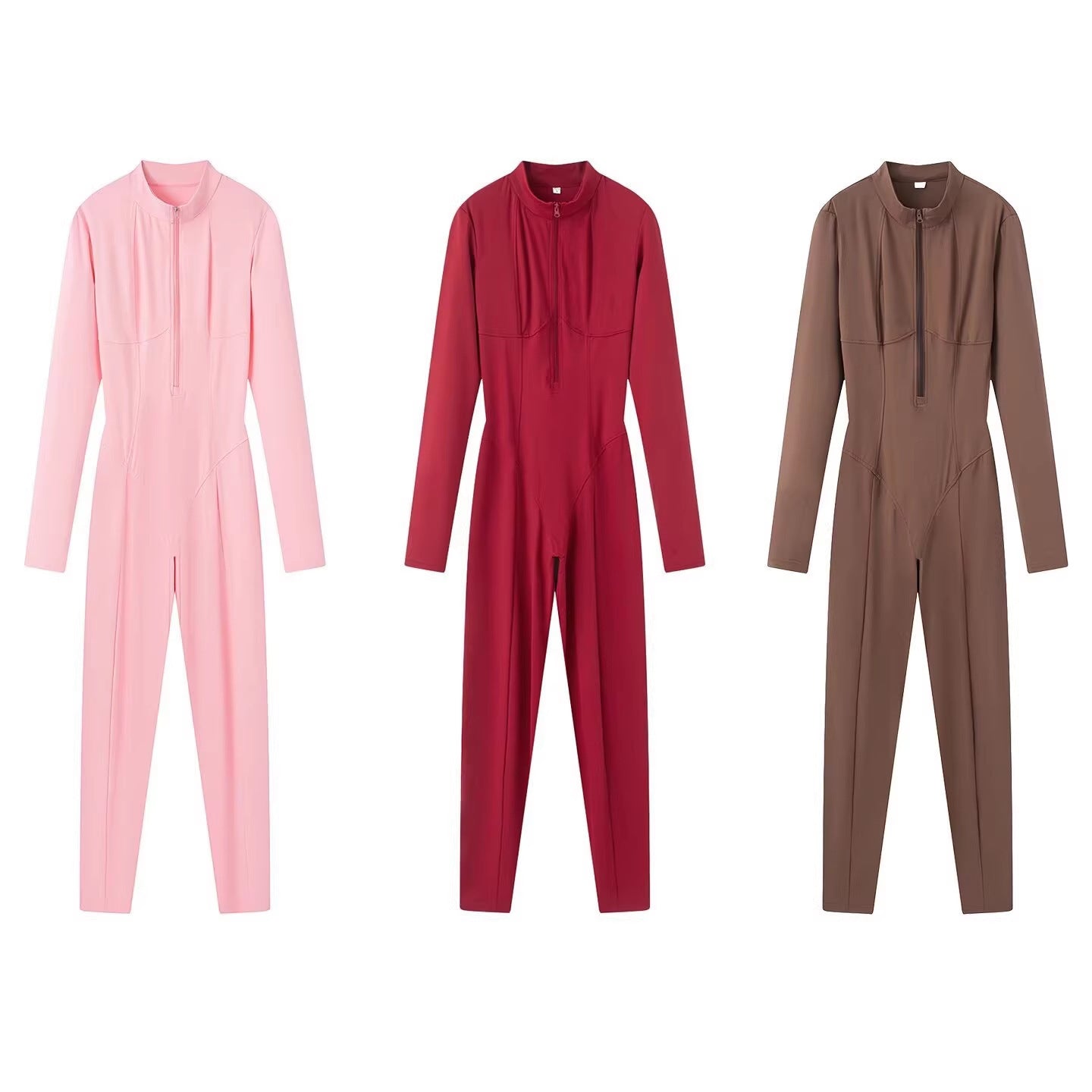 Ladies Slim-Fit one-piece catsuit with zipper and high collar Chichicherry