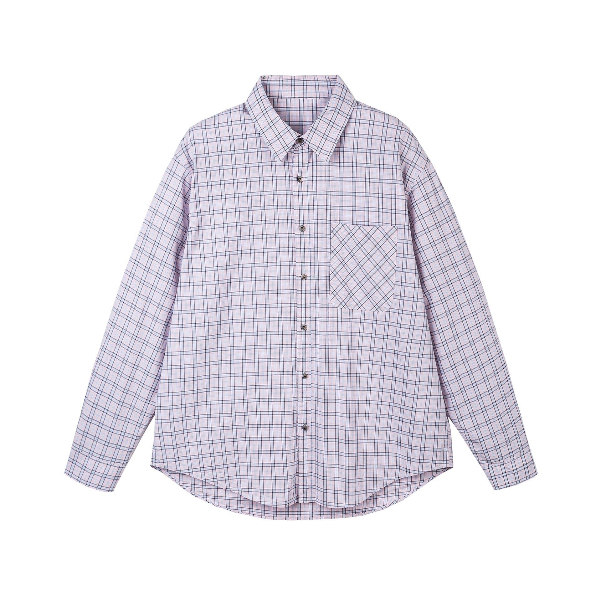 Women's Oversize Check Shirt with Chest Pocket and Rounded Hem
