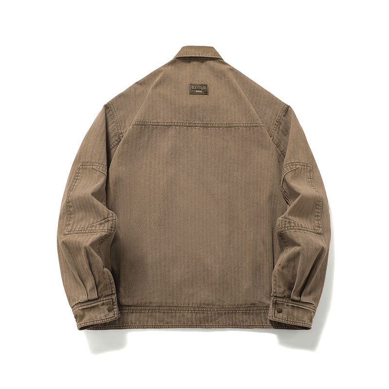 Men's robustly crafted worker chore jacket made of canvas with patch breast pockets Chichicherry