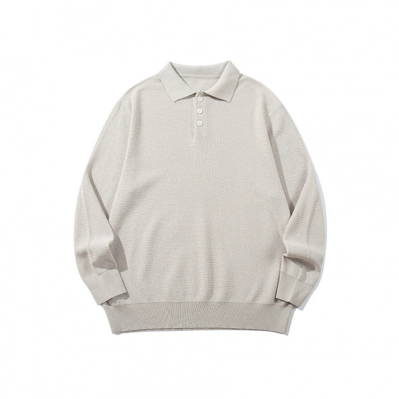 Unisex Boxy Fine Knit Polo Shirt with Henley Placket, Ribbed Cuffs and Raglan Sleeves Chichicherry