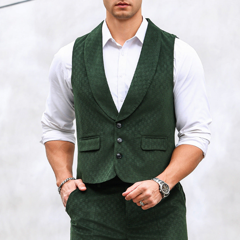 Men's Tailored Waistcoat with Shawl Collar, Three-Button Closure and Textured Weaving Structure Chichicherry
