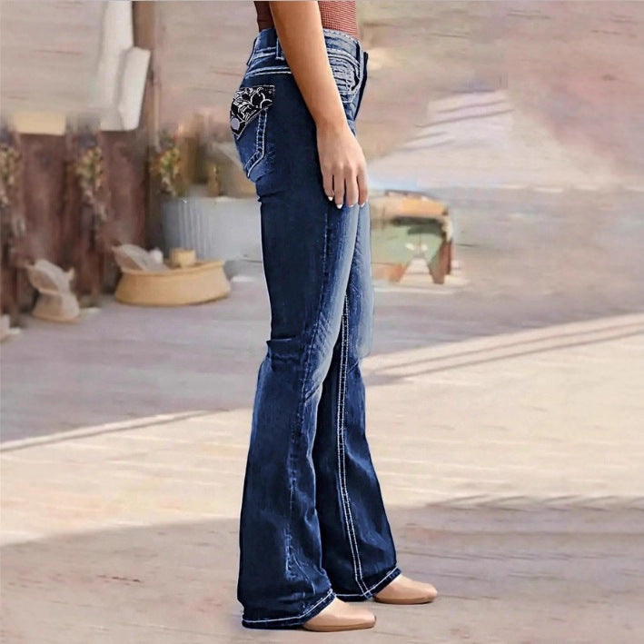 Women's Bootcut Jeans with contrasting decorative seams and sculpting stretchy waistband Chichicherry