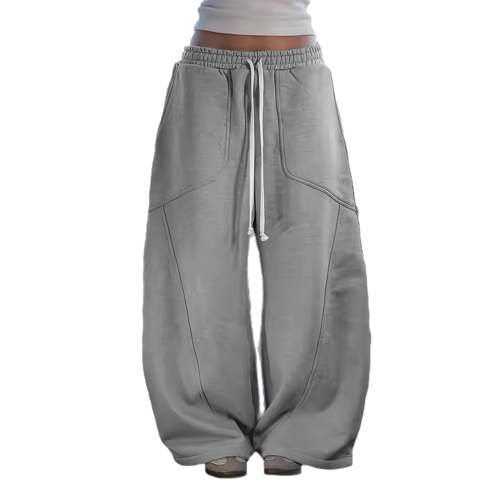 Women Extra Wide Lounge Jogging Pants with High Waist, Drawstring & Shaped Knee Panels Chichicherry