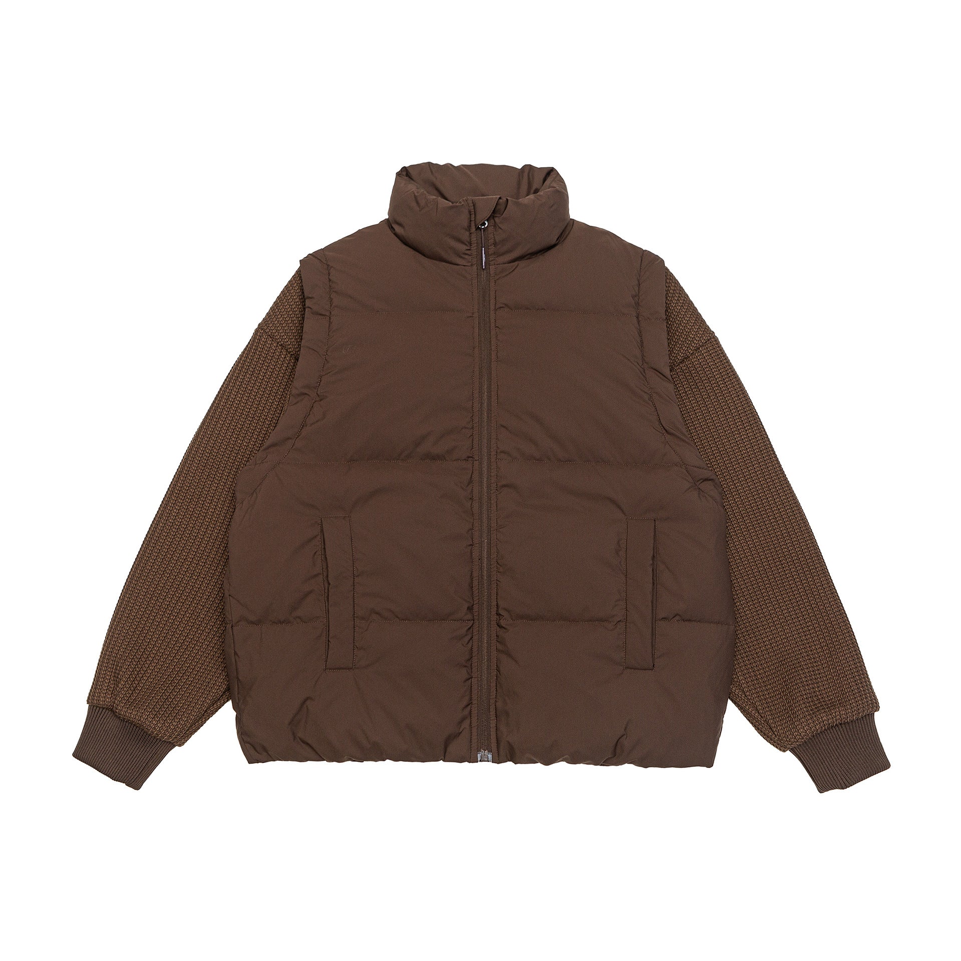 Men's Insulated Hybrid Quilted Jacket with Knitted Sleeves and High Standing Collar Chichicherry