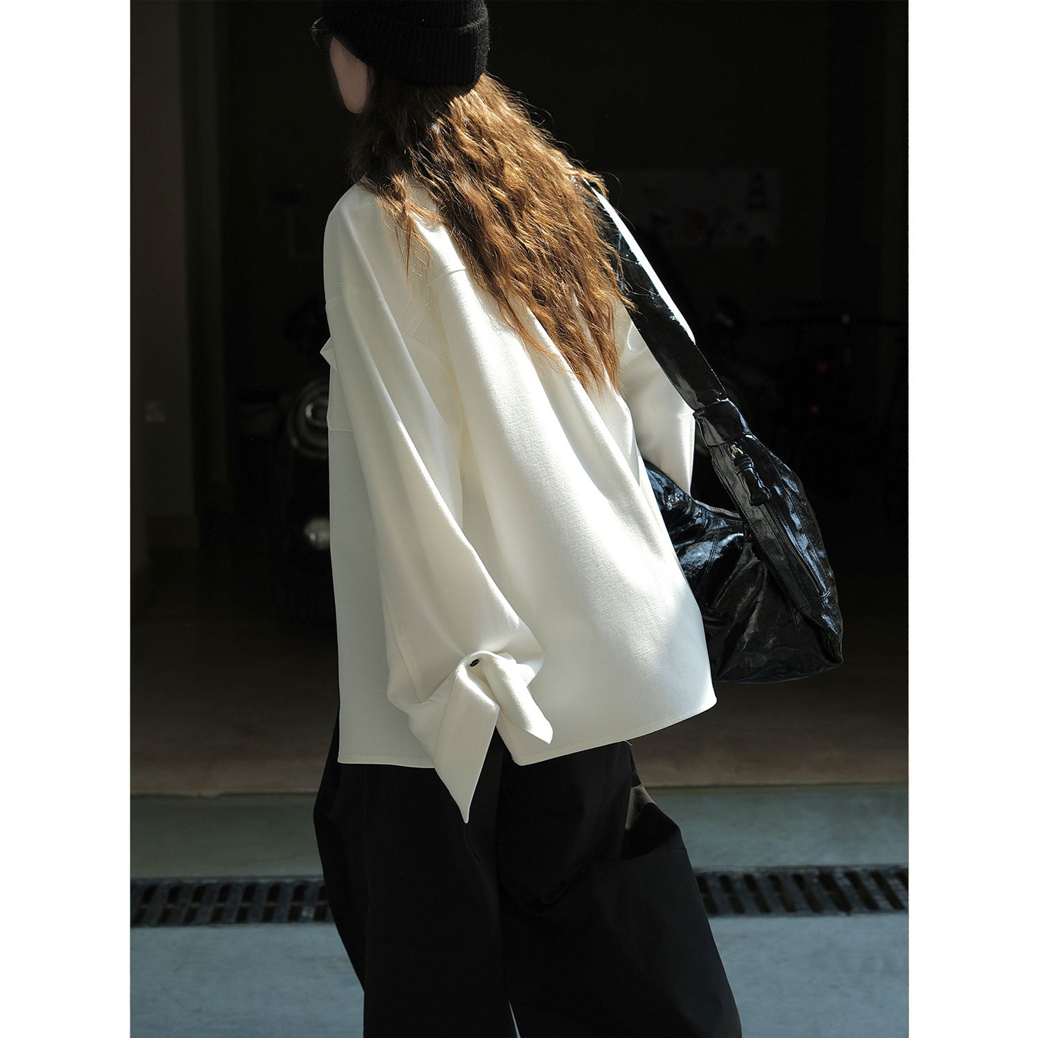 Ladies Oversized Shirt Jacket with Patch Pocket and Contrasting Buttons Chichicherry