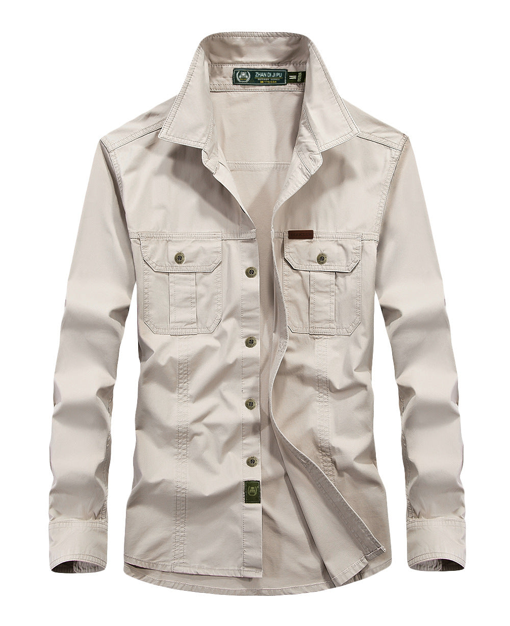 Men's lightweight canvas field shirt jacket with chest flap pockets and reinforced seams Chichicherry